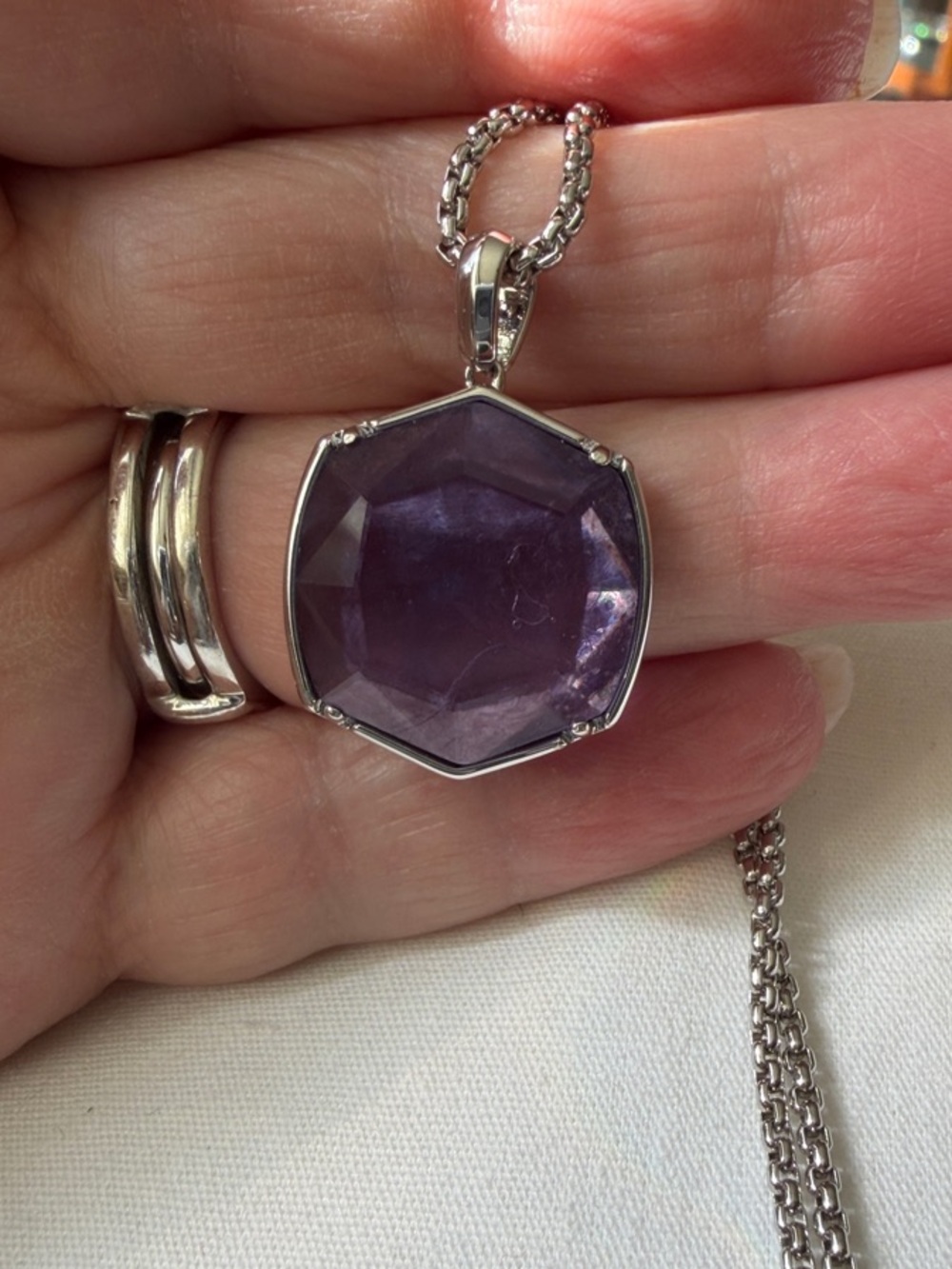 Kendra Scott Silver Toned Adjustable Necklace With Purple Stone